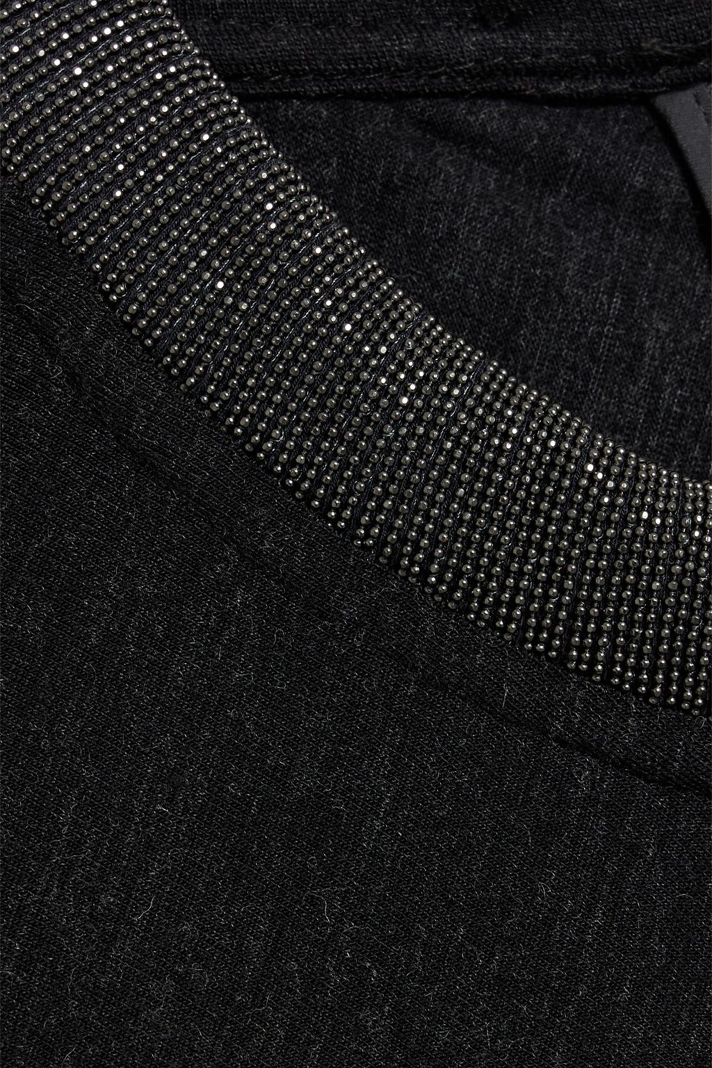 BRUNELLO CUCINELLI Bead-embellished draped wool-blend jersey midi dress