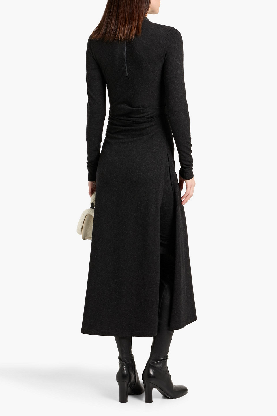Brunello Cucinelli Bead-embellished Draped Wool-blend Jersey Midi Dress In Black