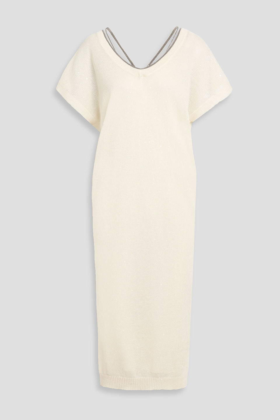 Brunello Cucinelli Embellished Linen And Silk-blend Midi Dress In White