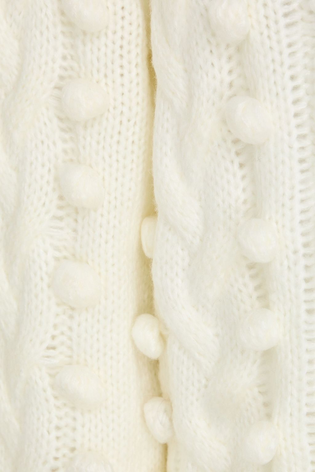 FARM RIO Off-the-shoulder pom pom-embellished cable-knit midi dress