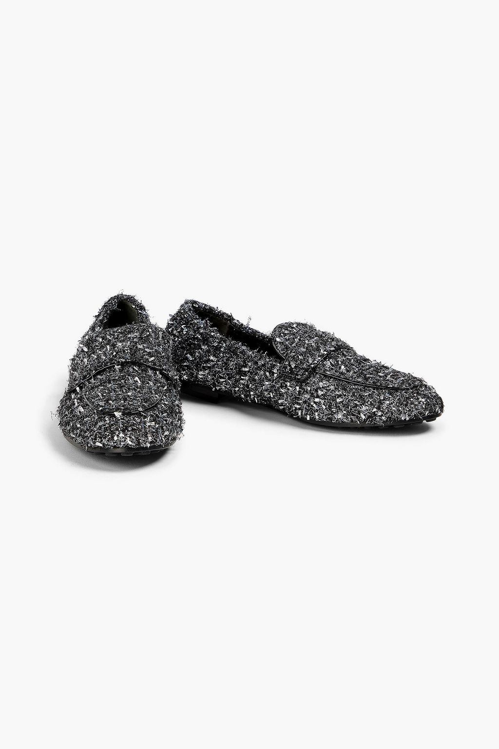 TORY BURCH Sequin-embellished metallic tweed loafers