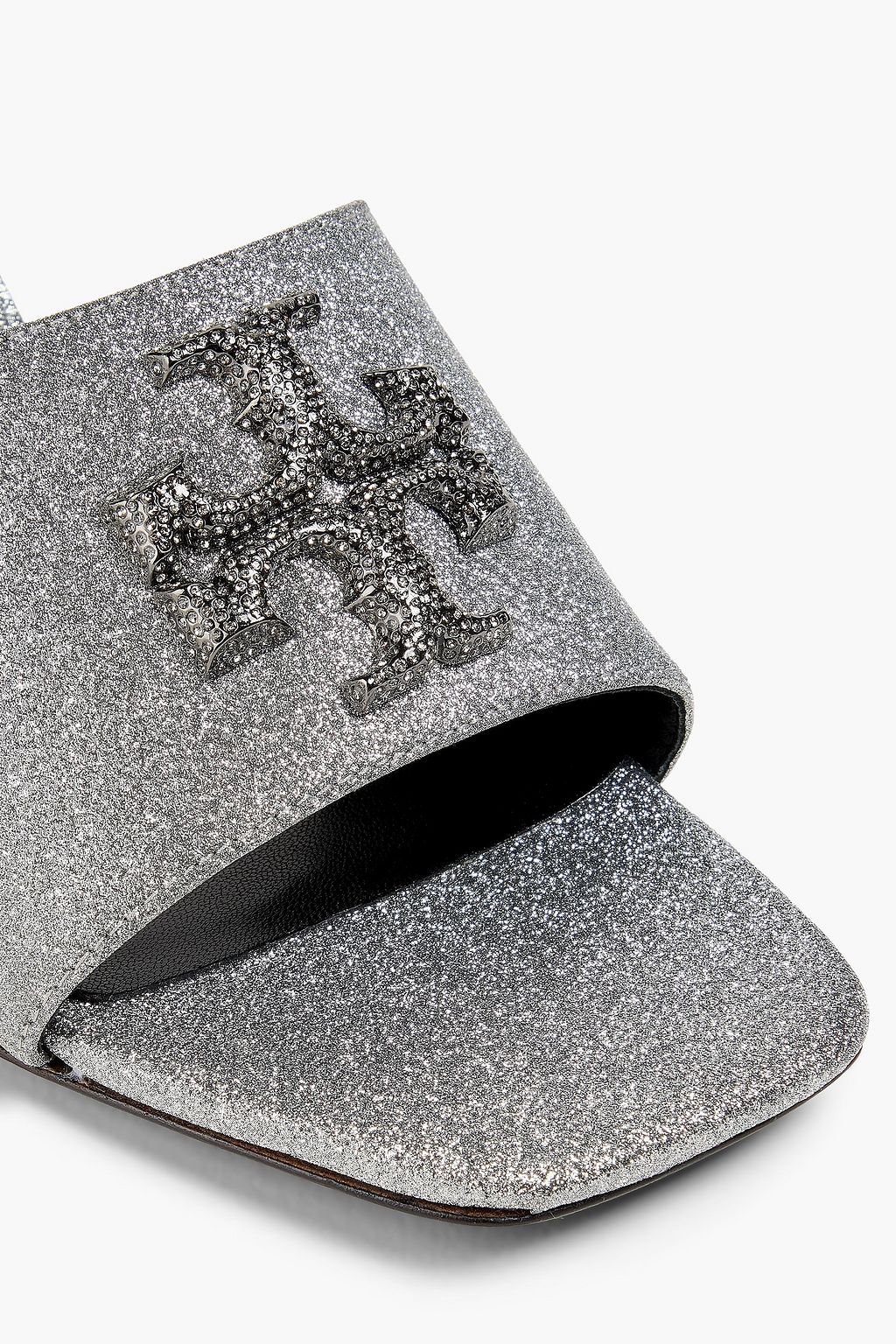 TORY BURCH Eleanor embellished glittered leather mules