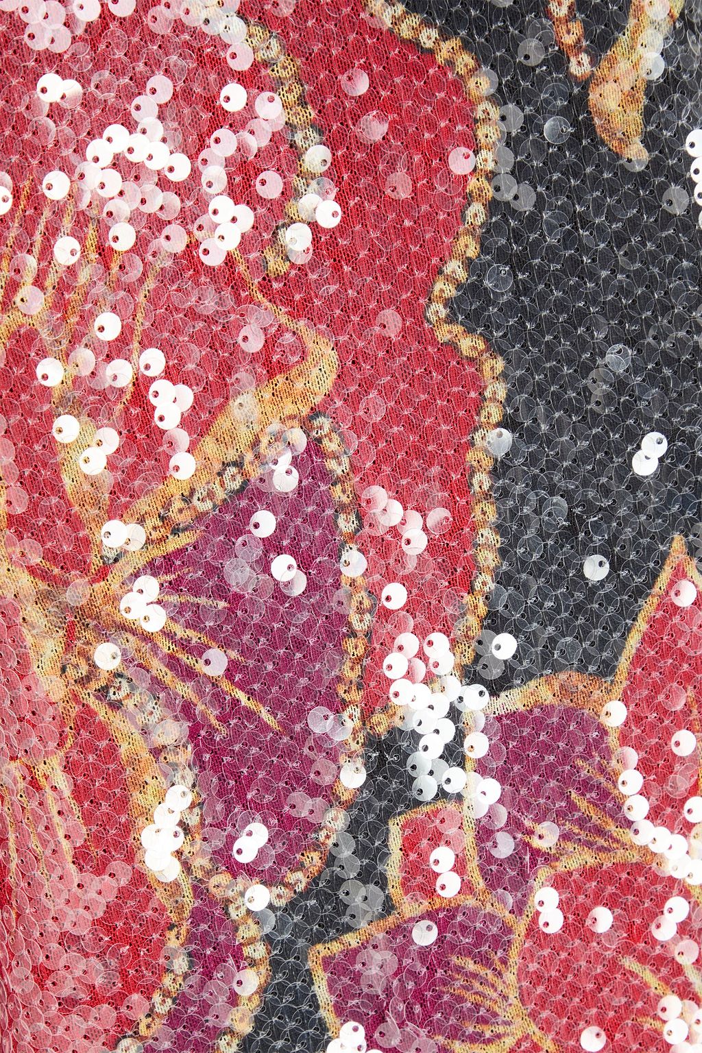 FARM RIO Sequined floral-print tulle top