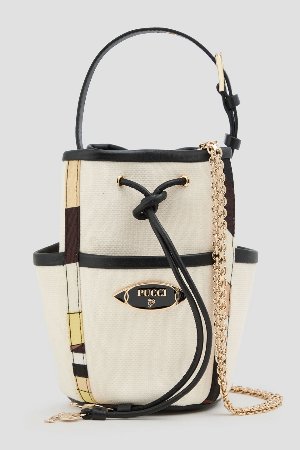 Pucci Leather-trimmed Canvas Bucket Bag In White