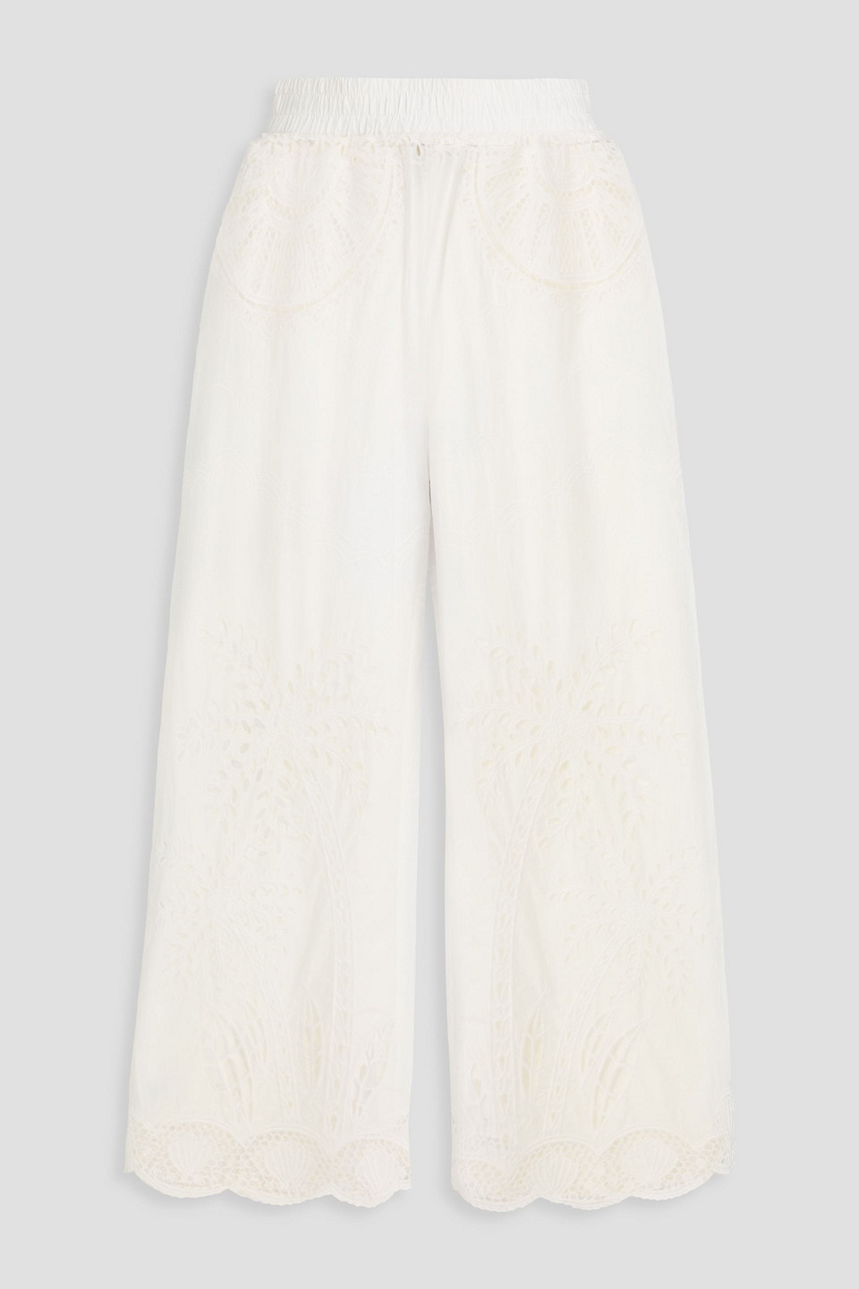 Farm Rio Broderie Anglaise Cotton Wide-leg Pants In White