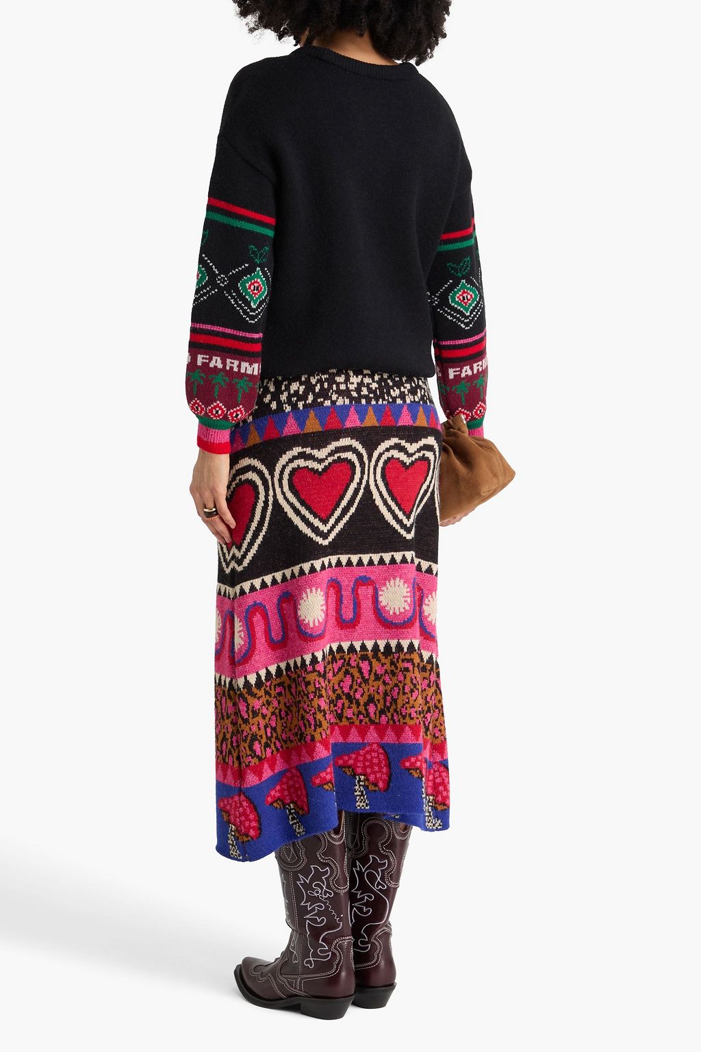 FARM RIO Ainika jacquard-knit midi skirt
