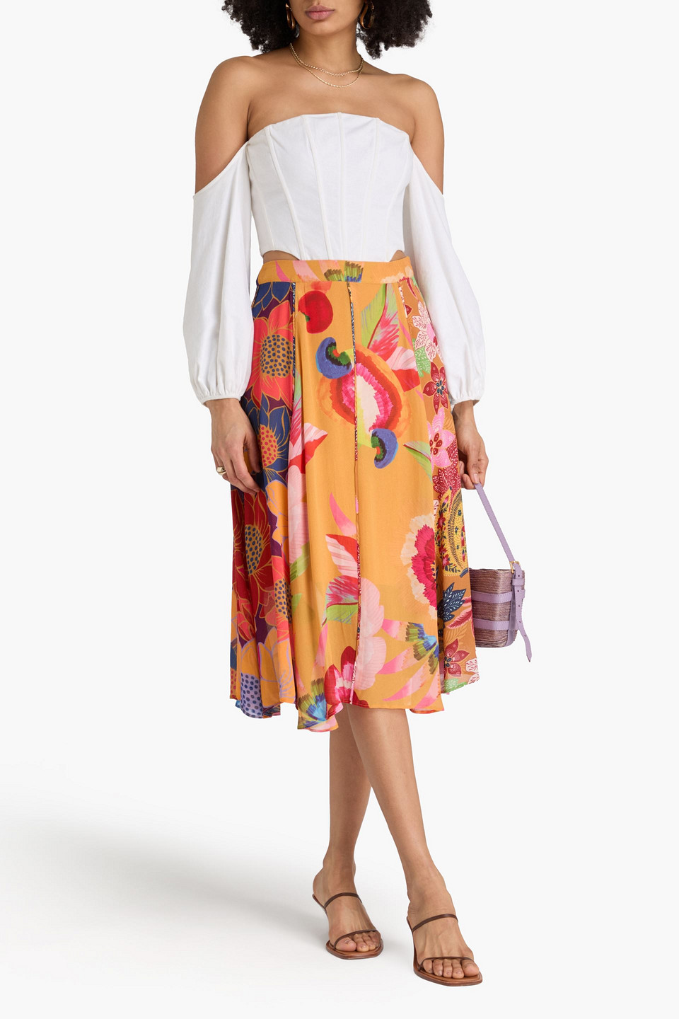  Farm Rio - Midirock Aus Georgette Mit Print - Gelb - Xs 