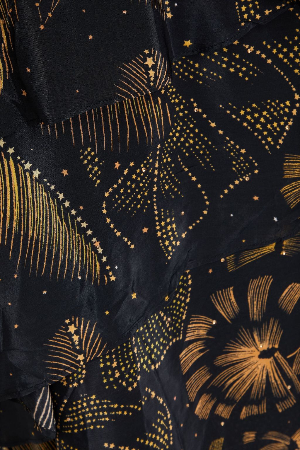 FARM RIO Tiered printed crepe de chine midi skirt