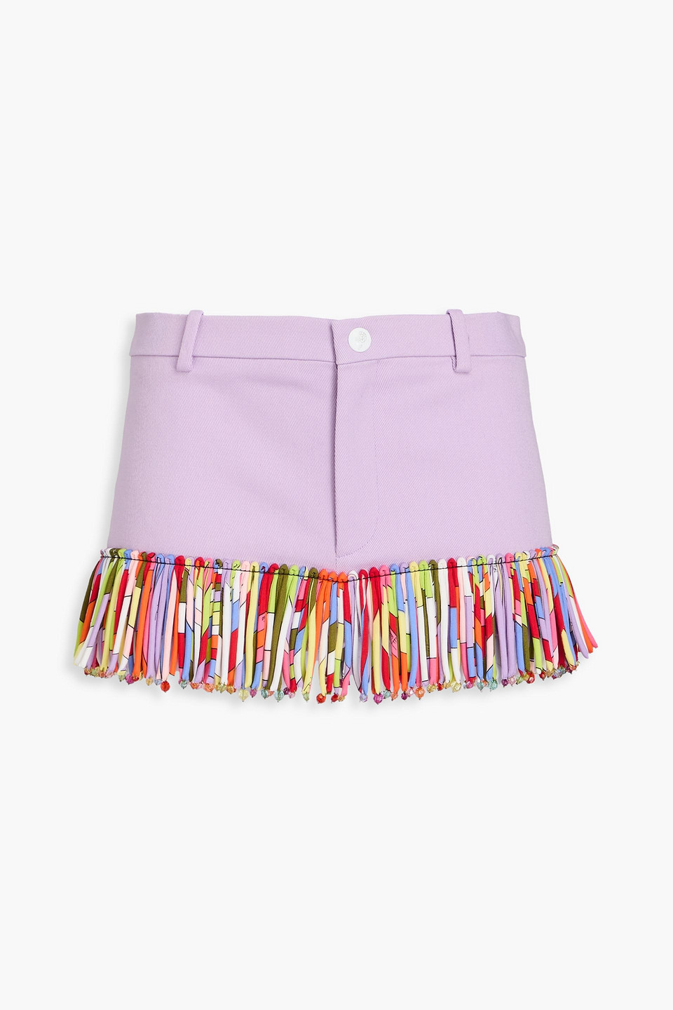 Pucci Fringed Cotton-blend Gabardine Shorts In Purple