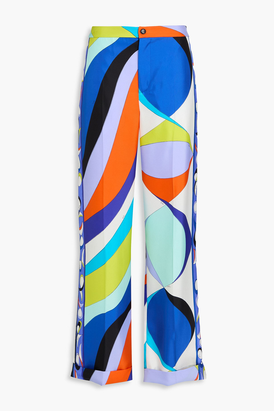 Pucci Printed Silk-twill Straight-leg Pants In Blue