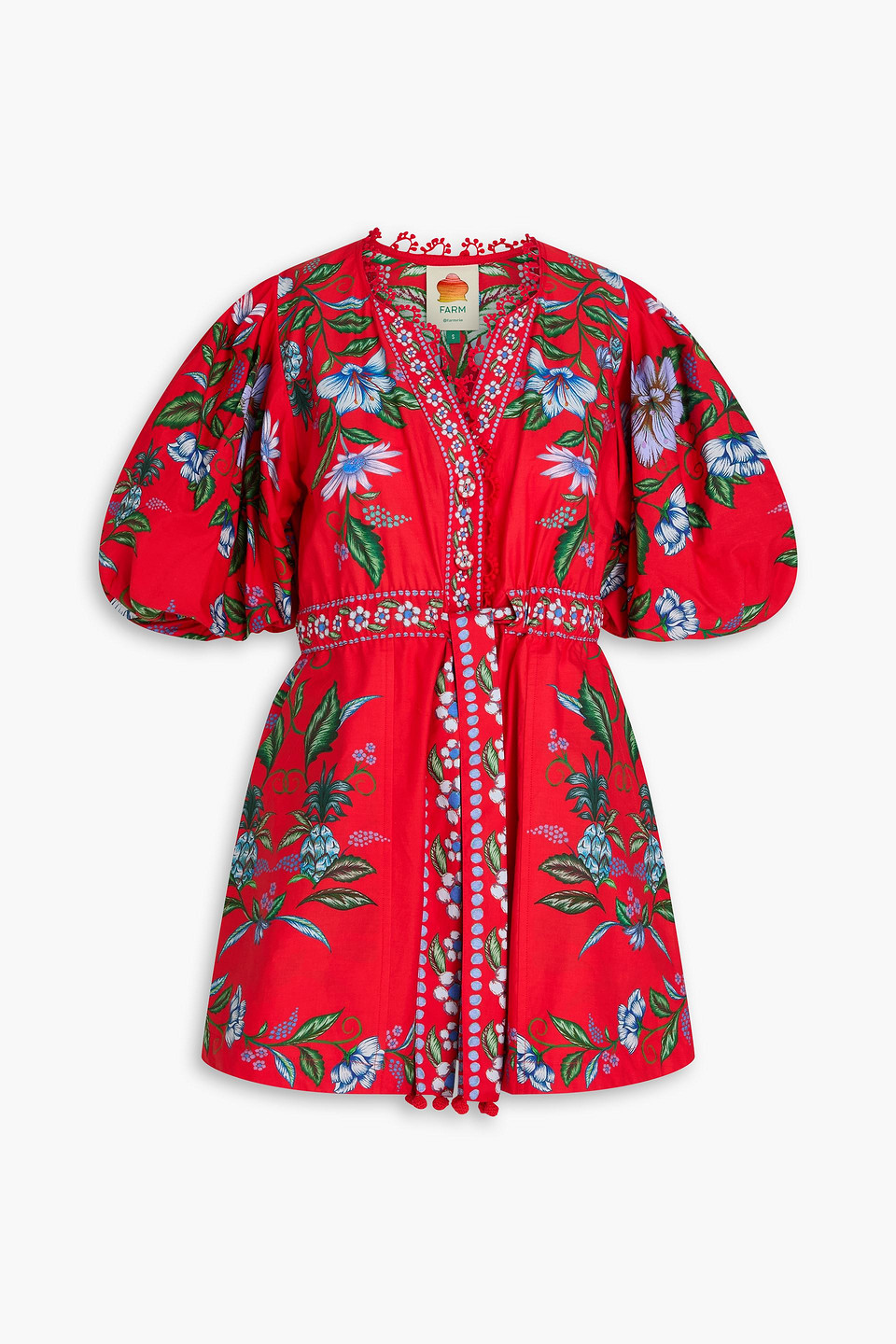 Farm Rio Guipure Lace-trimmed Floral-print Cotton-poplin Playsuit In Red