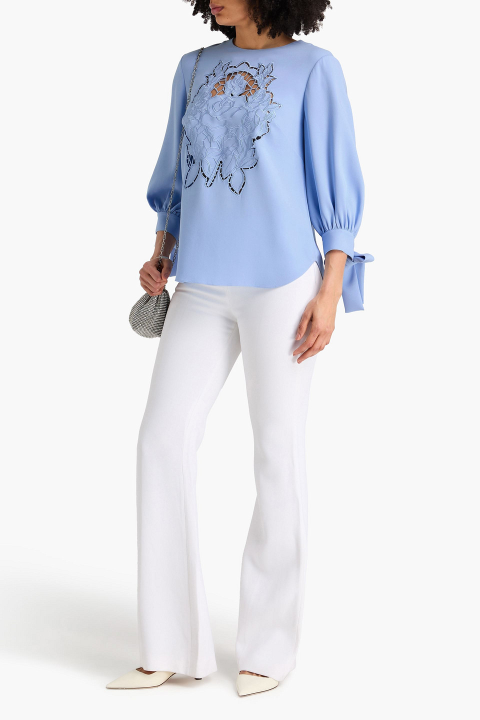  Oscar De La Renta - Bluse Aus Crêpe Aus Einer Seidenmischung Mit Guipure-spitzeneinsätzen - Blau - Us 2 