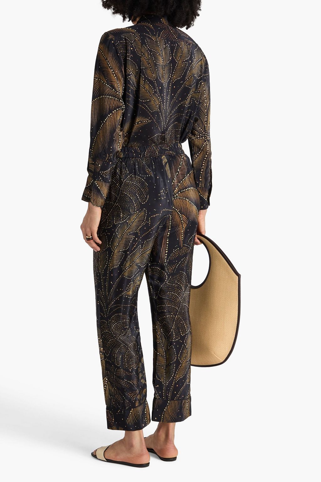 FARM RIO Crystal-embellished printed crepe de chine tapered pants