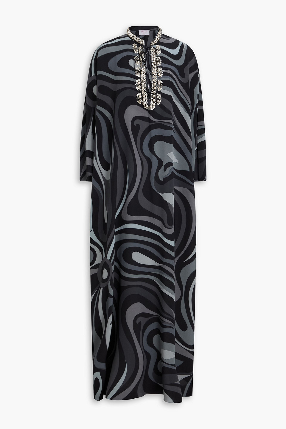 Pucci Printed Embellished Silk Crepe De Chine Kaftan In Gray