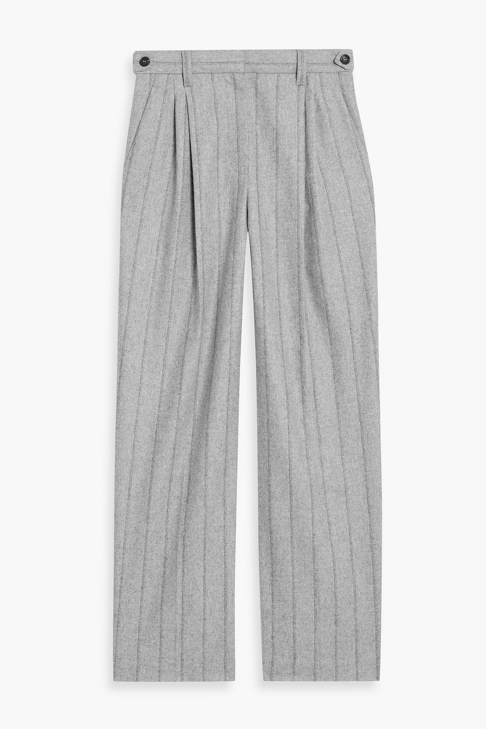 Brunello Cucinelli Pleated Pinstriped Wool-blend Wide-leg Pants In Gray