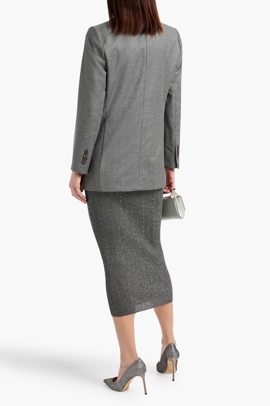 BRUNELLO CUCINELLI Double-breasted metallic wool-blend blazer