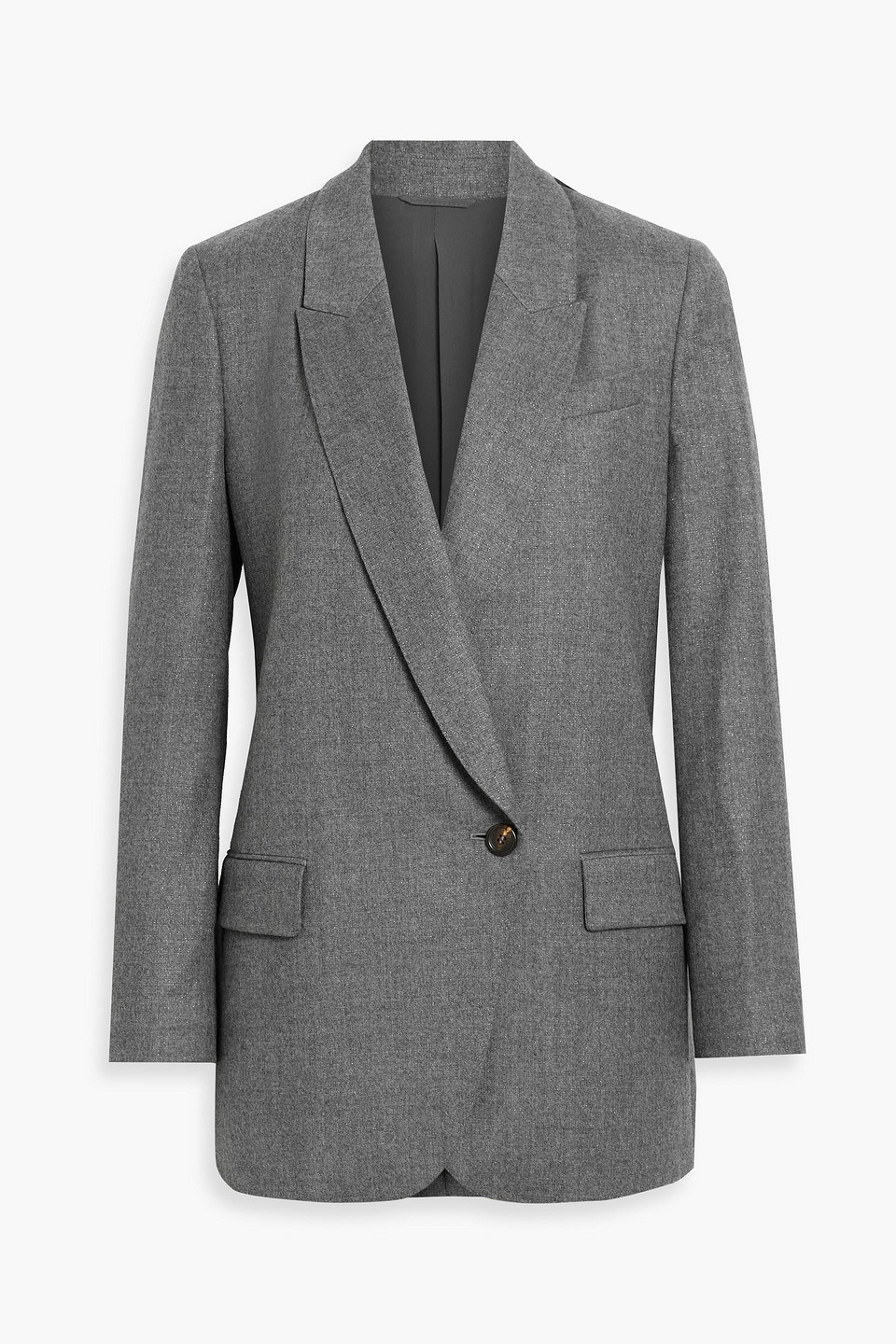 Brunello Cucinelli Double-breasted Metallic Wool-blend Blazer In Gray