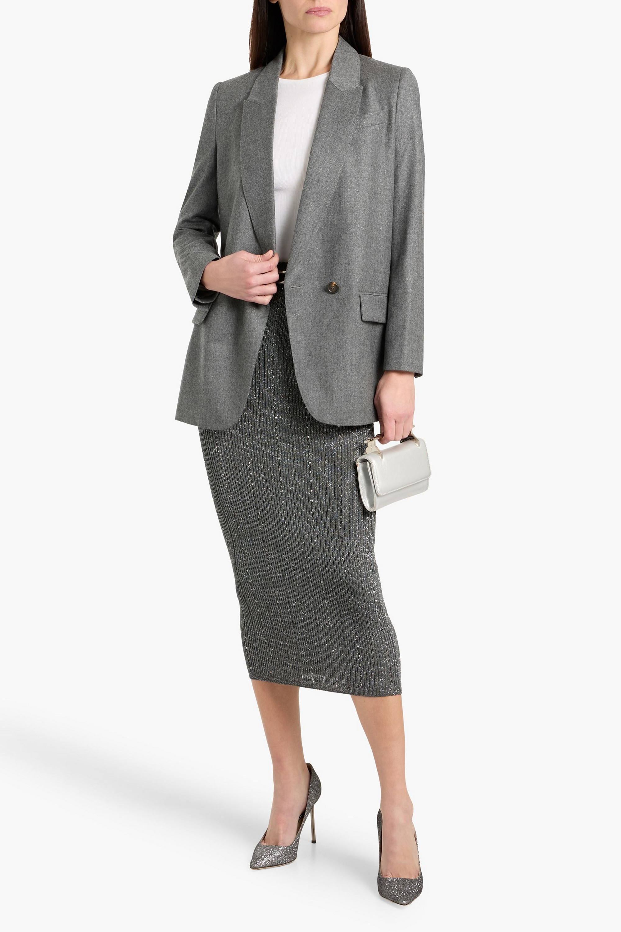 Brunello Cucinelli Double-breasted metallic wool-blend blazer