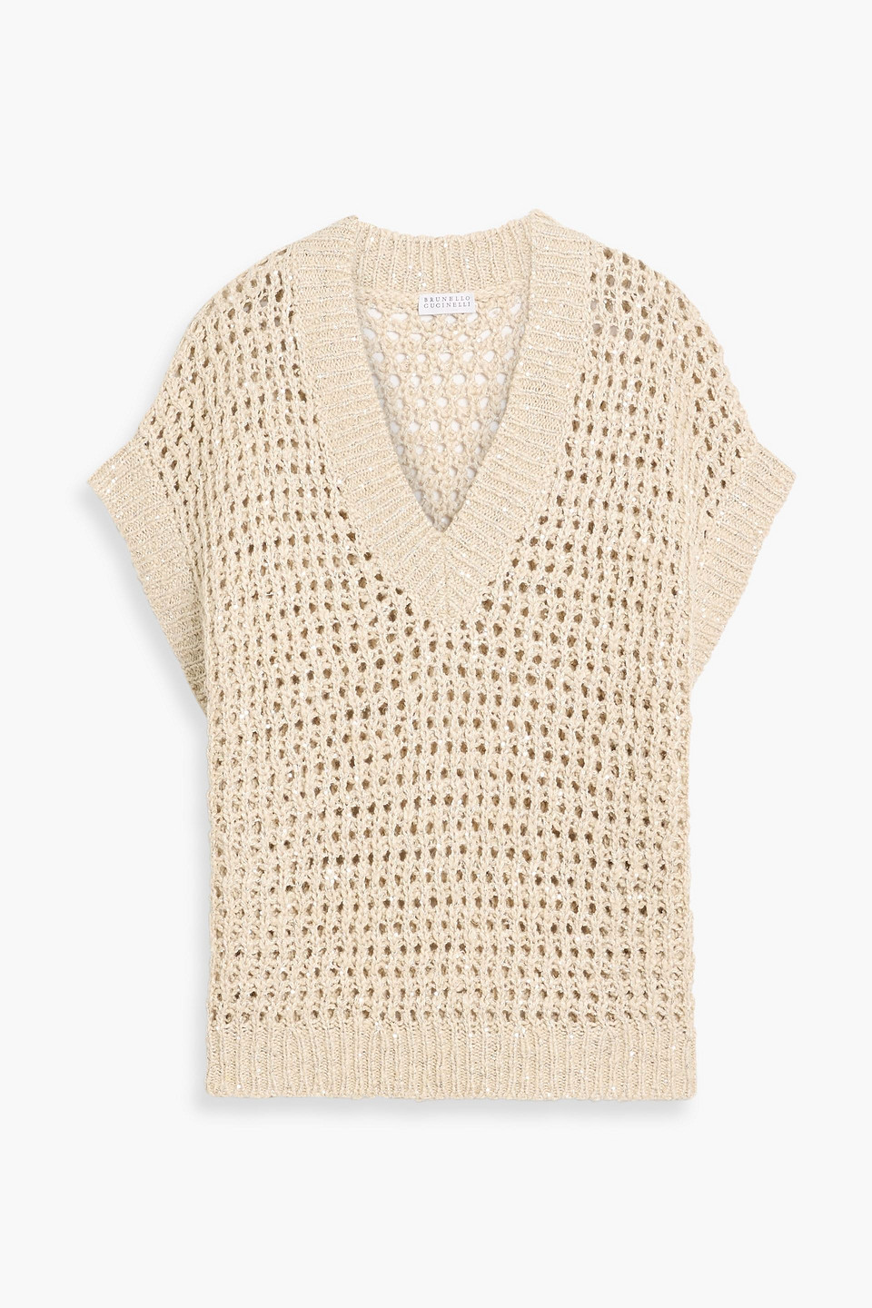 brunello cucinelli - metallic sequin-embellished open-knit vest - neutral - xl