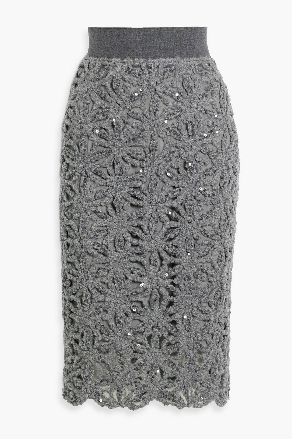 Brunello Cucinelli Sequin-embellished Wool-blend Skirt In Gray