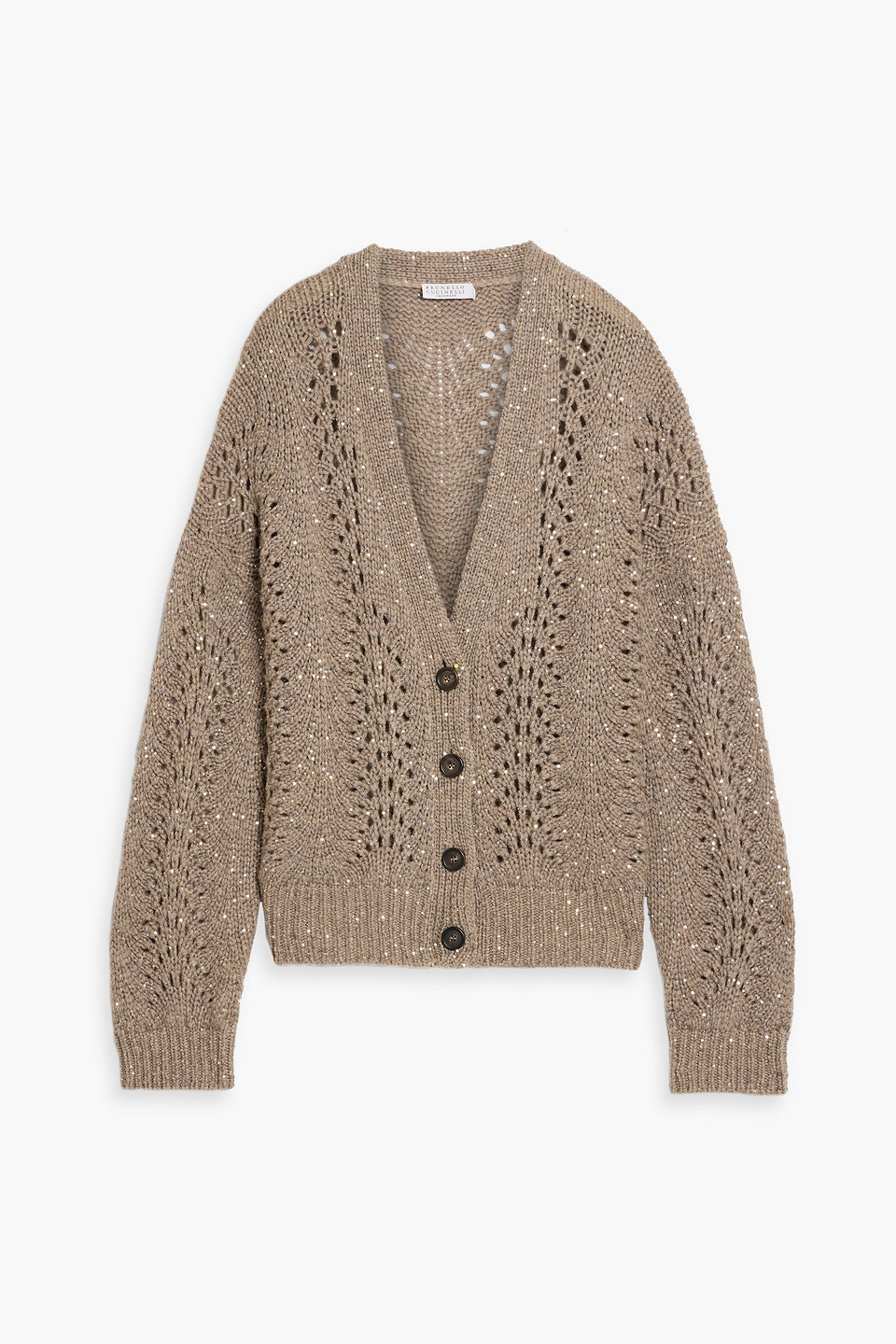 brunello cucinelli - sequin-embellished open-knit cashmere-blend cardigan - neutral - m