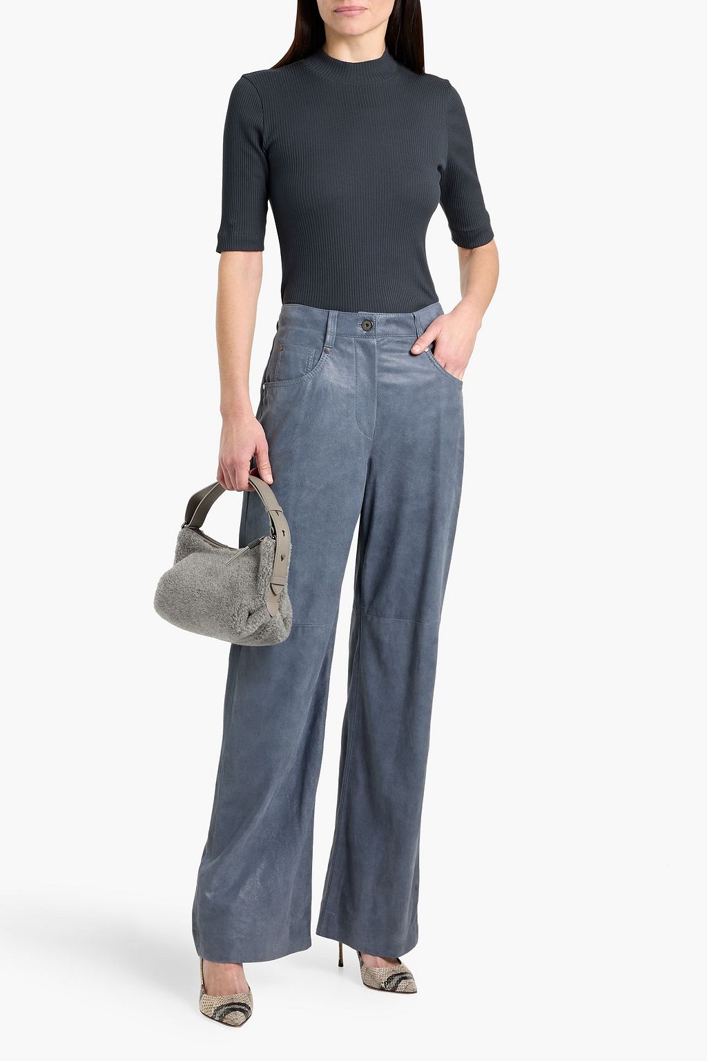 BRUNELLO CUCINELLI Bead-embellished ribbed cotton-jersey top