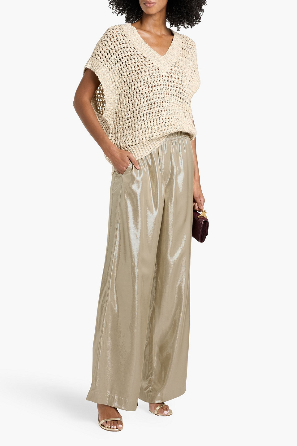 Brunello Cucinelli Lamé Wide-leg Pants In Gold