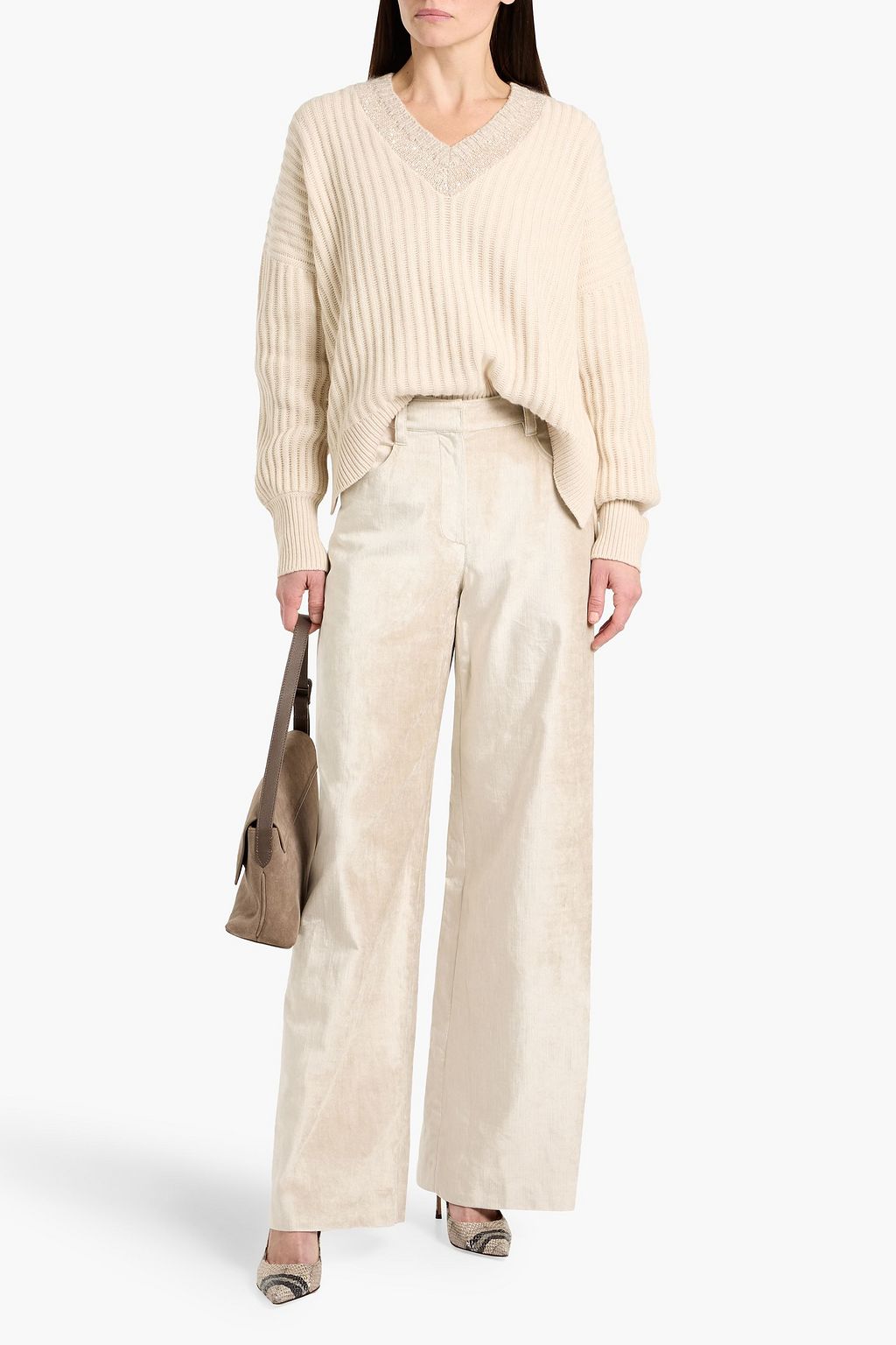 BRUNELLO CUCINELLI Cotton-blend velvet wide-leg pants