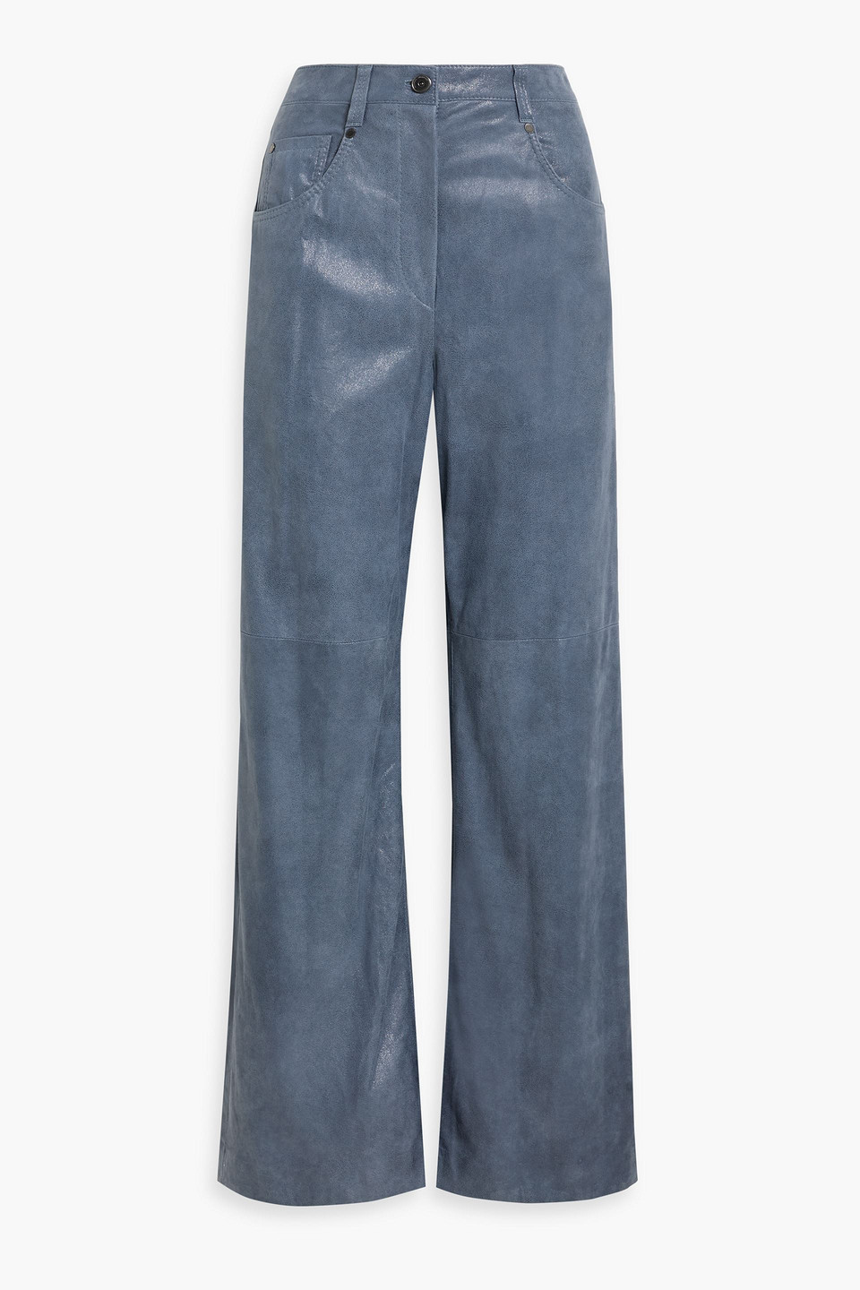 Brunello Cucinelli Coated Suede Wide-leg Pants In Blue