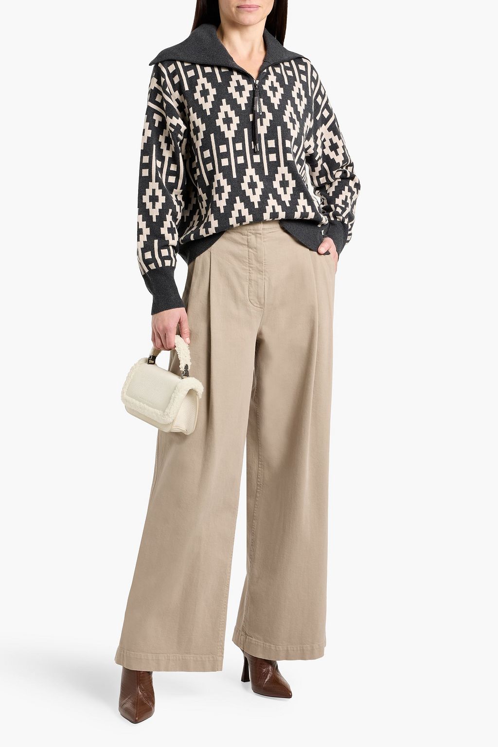 BRUNELLO CUCINELLI Pleated cotton-blend twill wide-leg pants