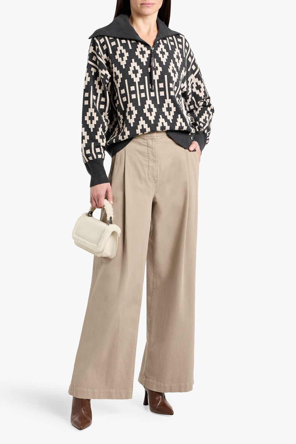 Brunello Cucinelli Pleated Cotton-blend Twill Wide-leg Pants In Sand