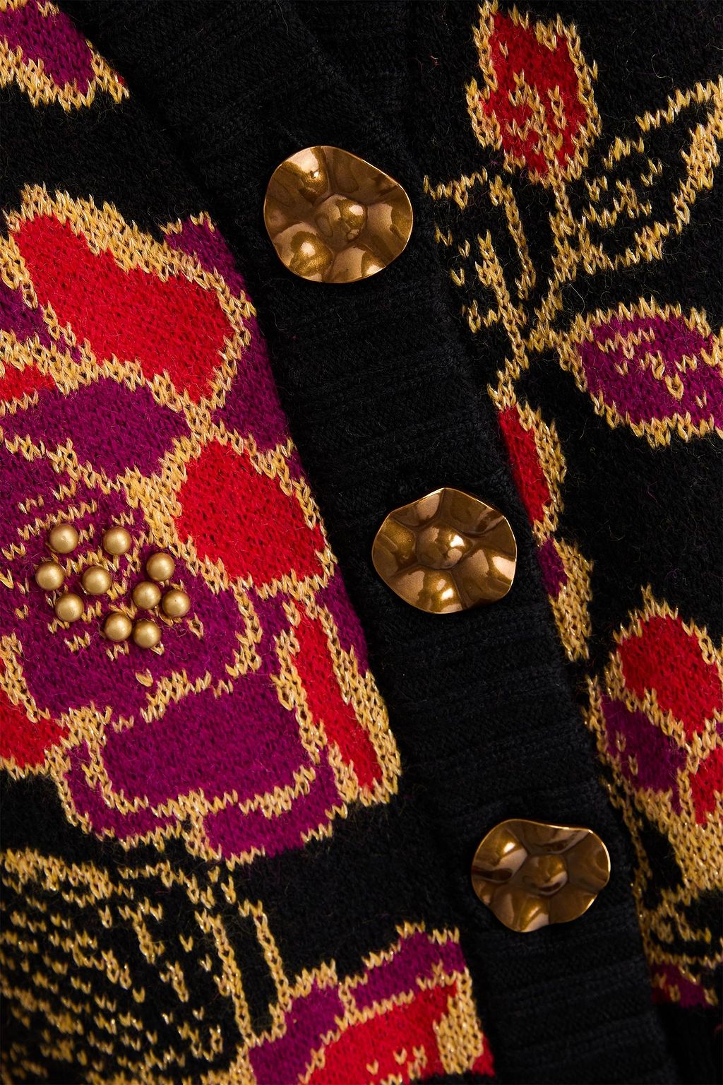 FARM RIO Metallic bead-embellished jacquard-knit cardigan