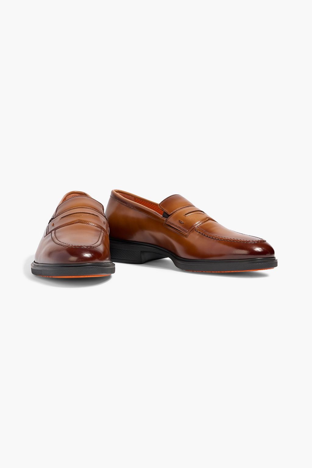 SANTONI Easy burnished leather penny loafers