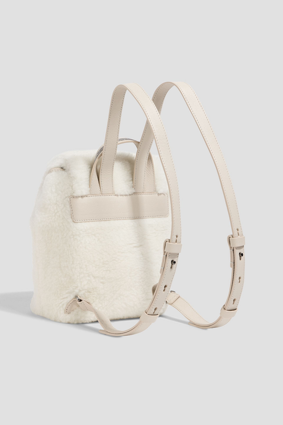 Brunello Cucinelli Shearling Backpack In White