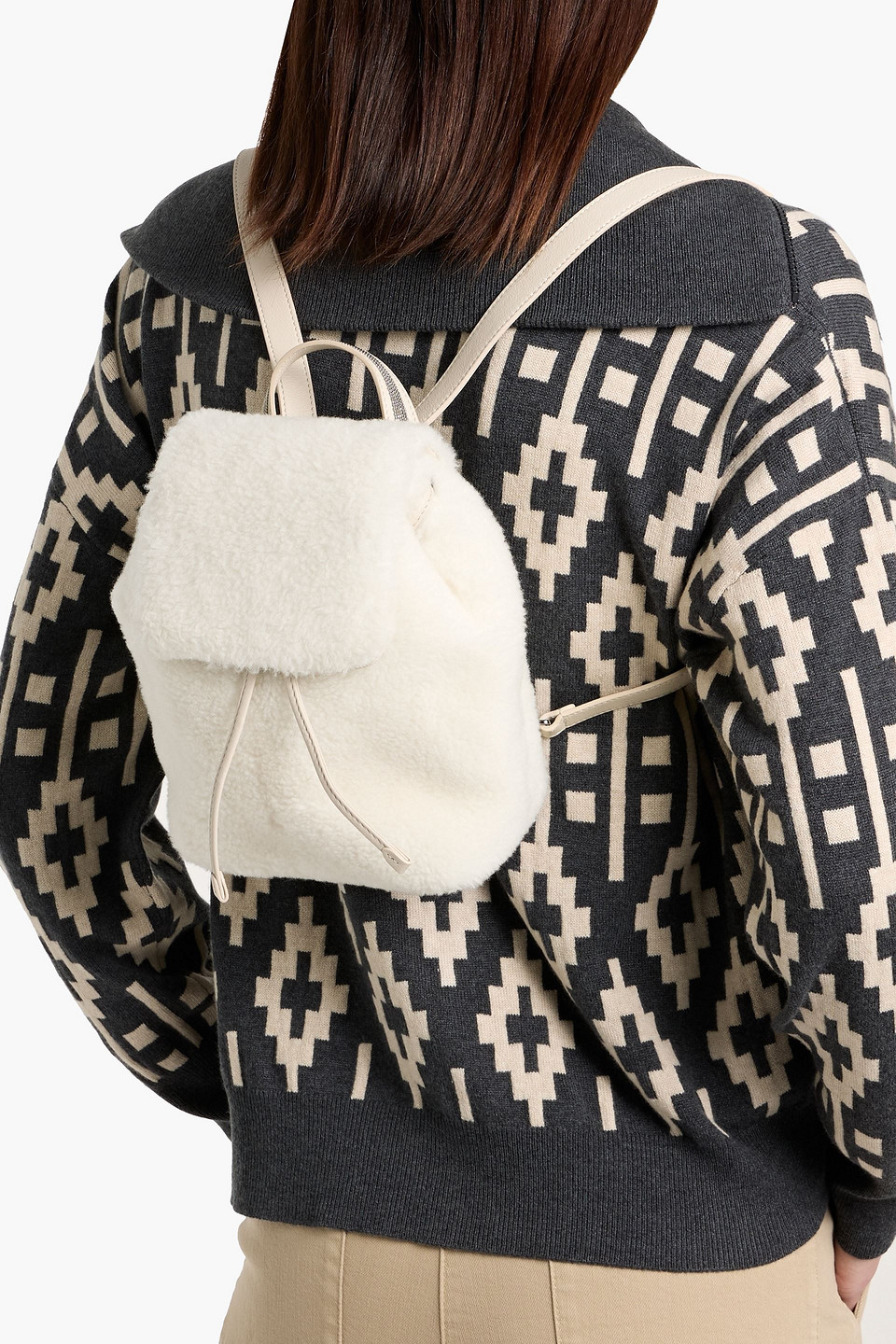 Brunello Cucinelli Shearling Backpack In White