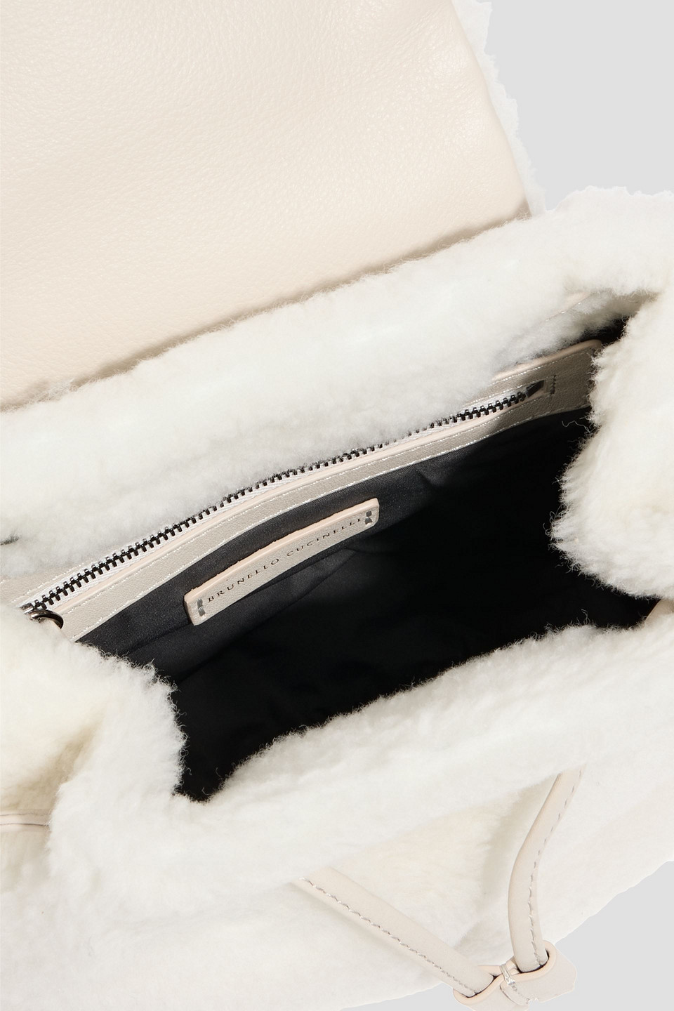 Brunello Cucinelli Shearling Backpack In White