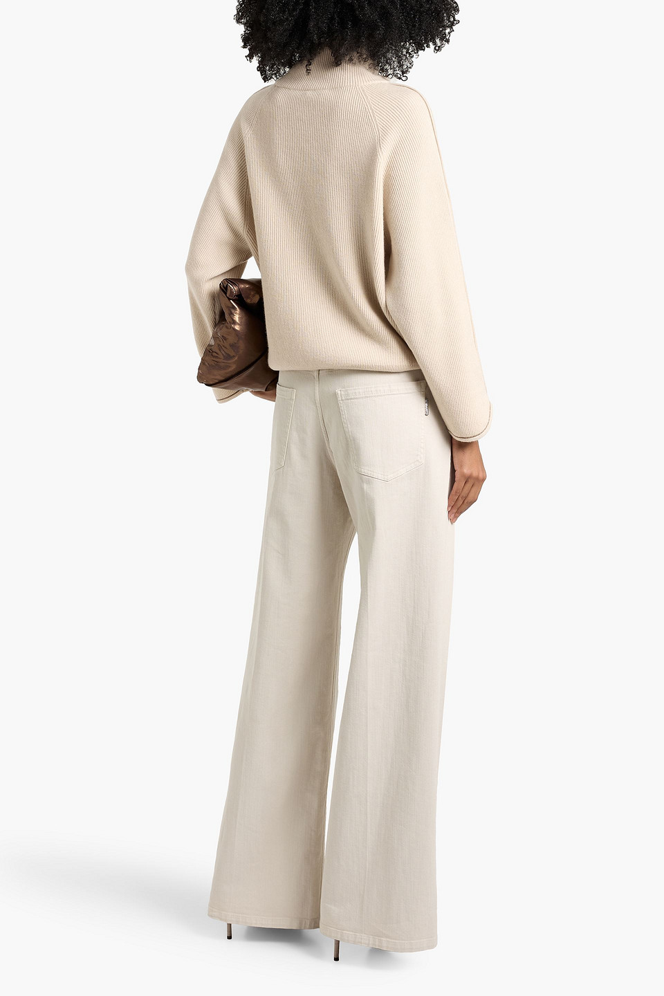 Brunello Cucinelli Bead-embellished Ribbed Cashmere Turtleneck Sweater In Neutral
