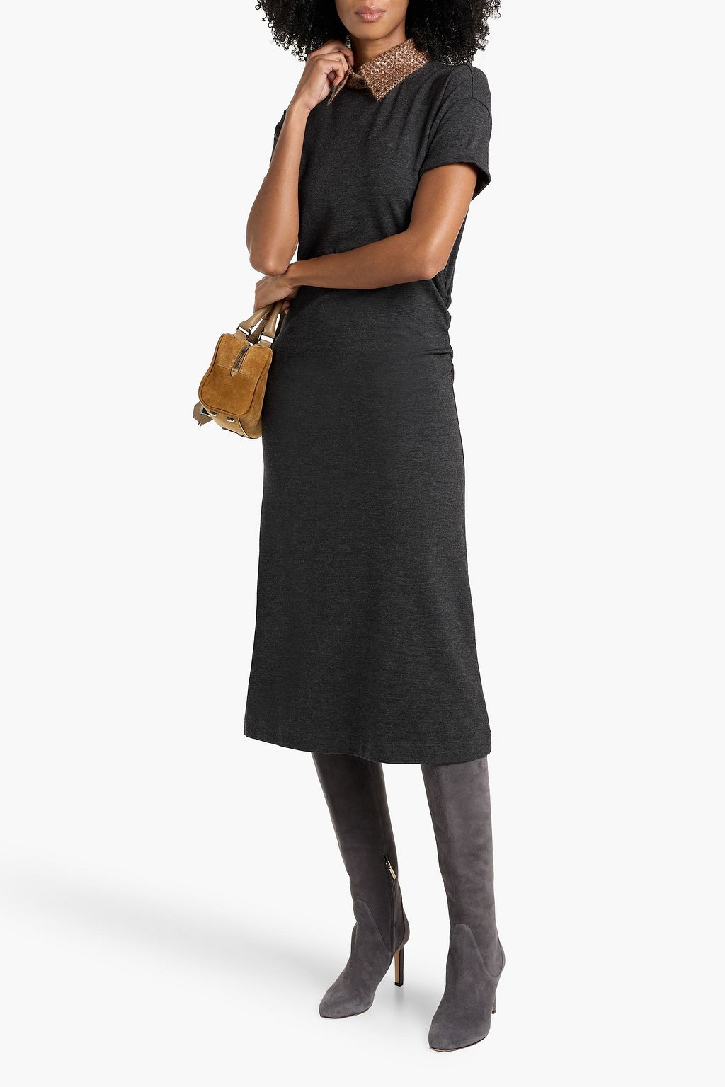 BRUNELLO CUCINELLI Embellished jersey midi dress