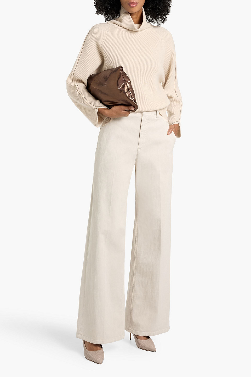 Brunello Cucinelli High-rise Wide-leg Jeans In Neutral