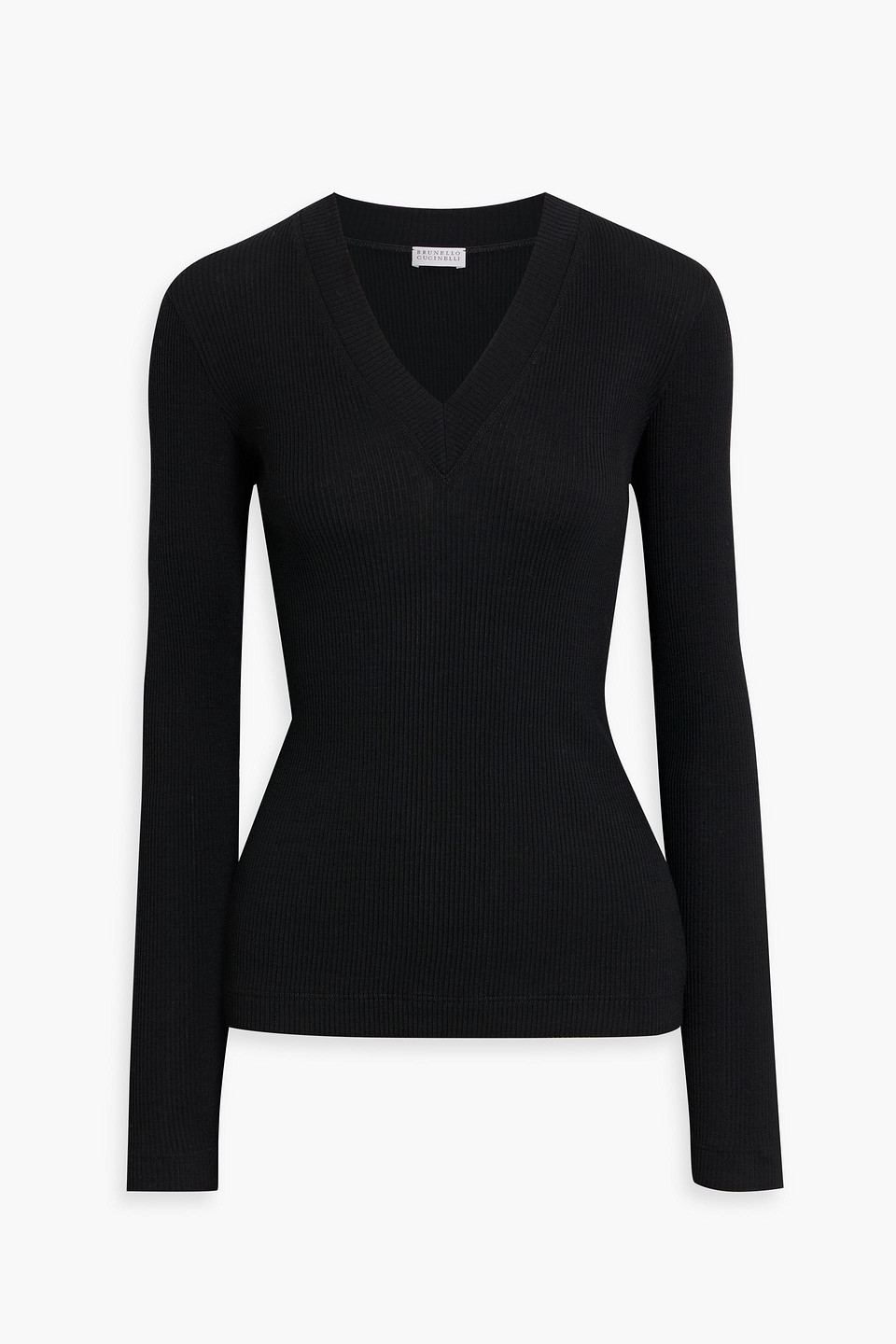 Brunello Cucinelli Bead-embellished Ribbed Wool Sweater In Black