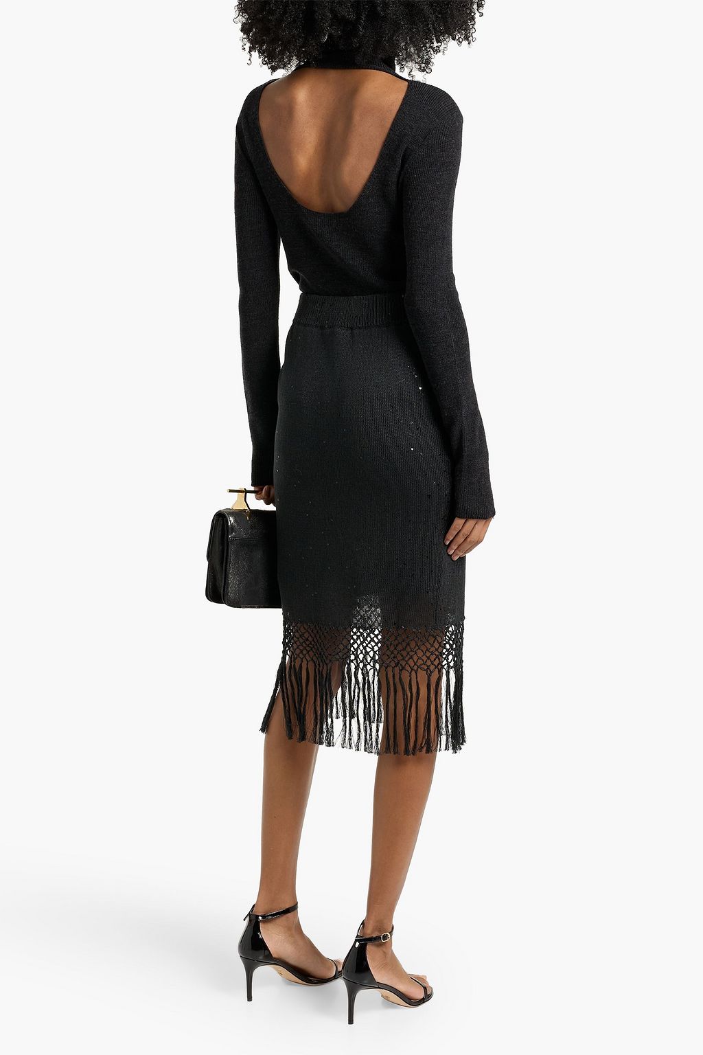 BRUNELLO CUCINELLI Fringed sequin-embellished linen and silk-blend skirt