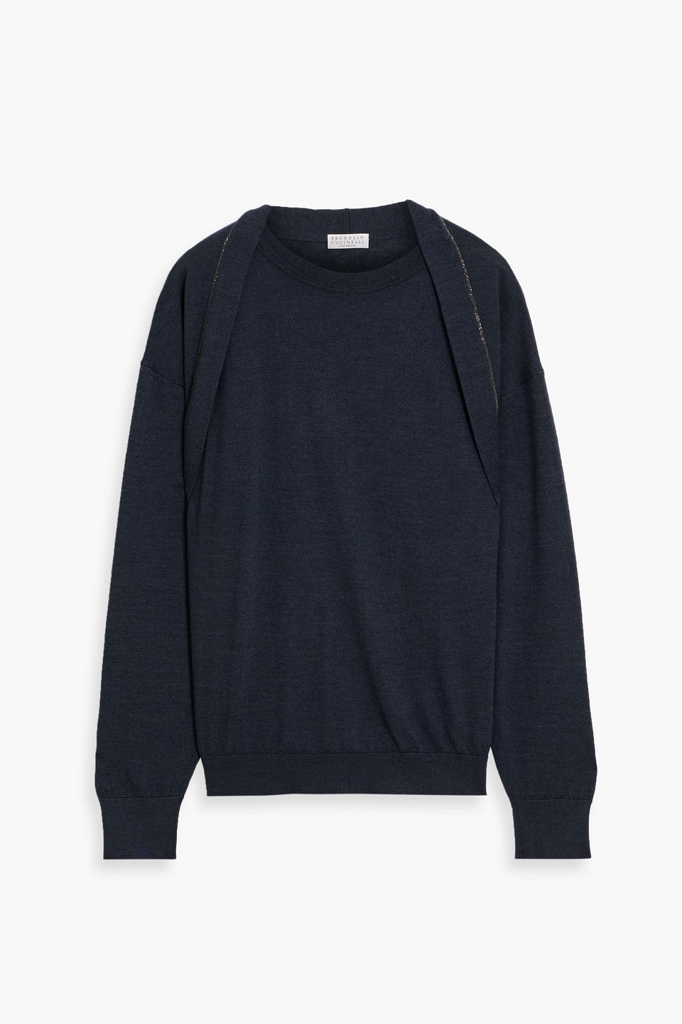 Brunello Cucinelli Bead-embellished Wool And Silk-blend Sweater In Blue