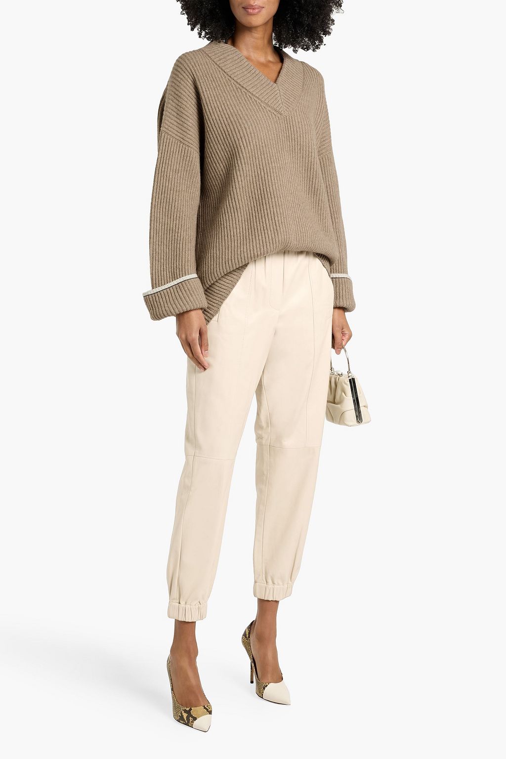 BRUNELLO CUCINELLI Bead-embellished ribbed cashmere sweater