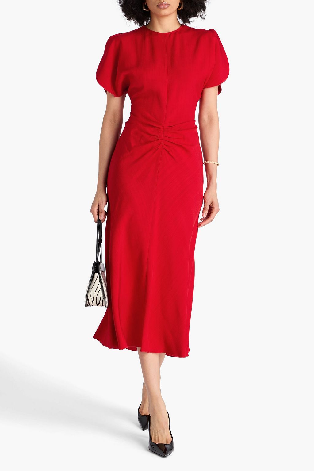 VICTORIA BECKHAM 개더 디테일 크레이프 미디 드레스