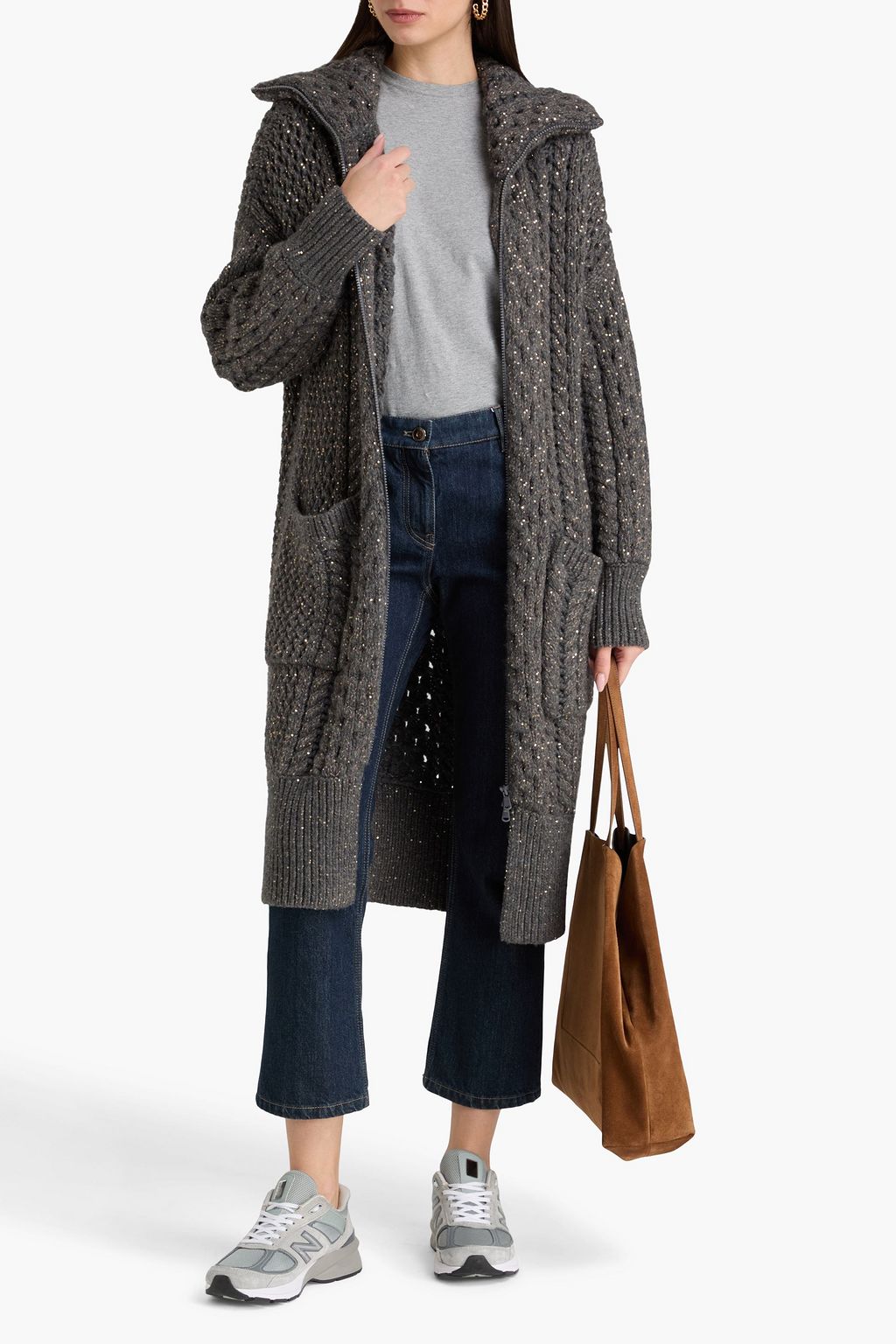 BRUNELLO CUCINELLI Cardigan aus Kaschmir mit Zopfstrickmuster und Pailletten