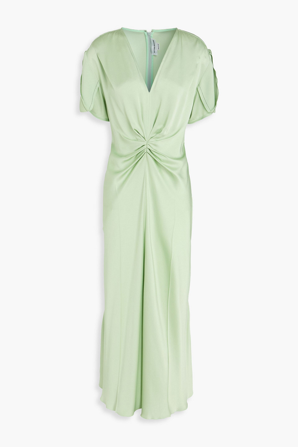Victoria Beckham Gathered Satin-crepe Midi Dress In Green