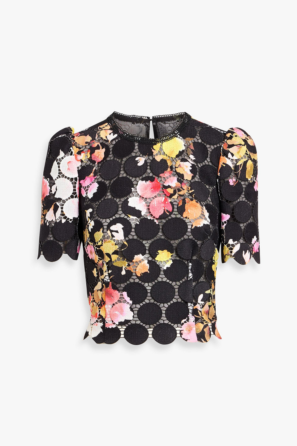 monique lhuillier - printed guipure lace top - black - us 12