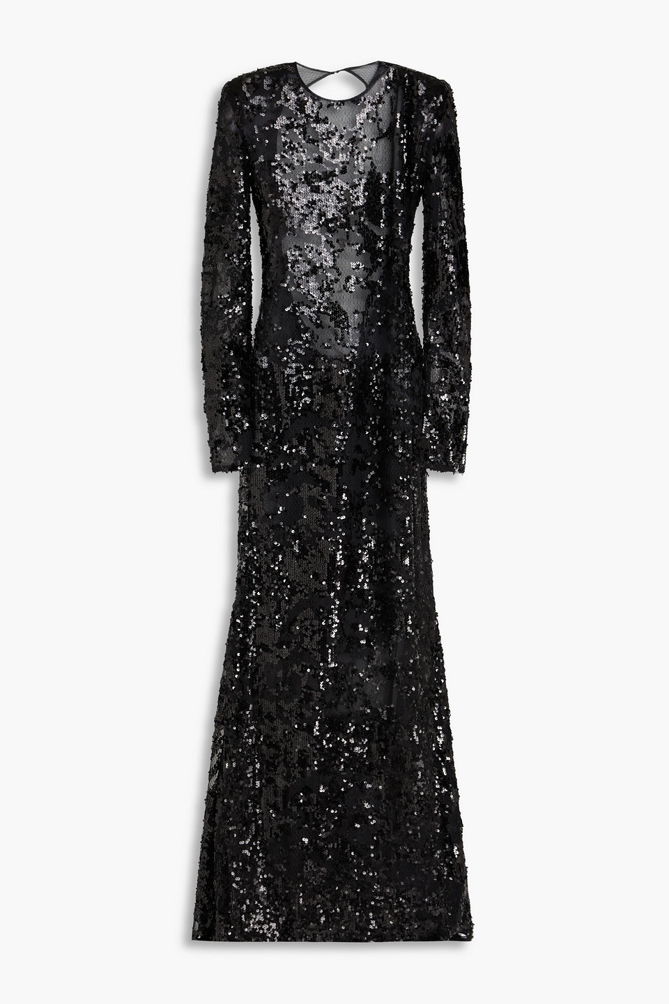 victoria beckham - open-back sequined tulle gown - black - uk 8