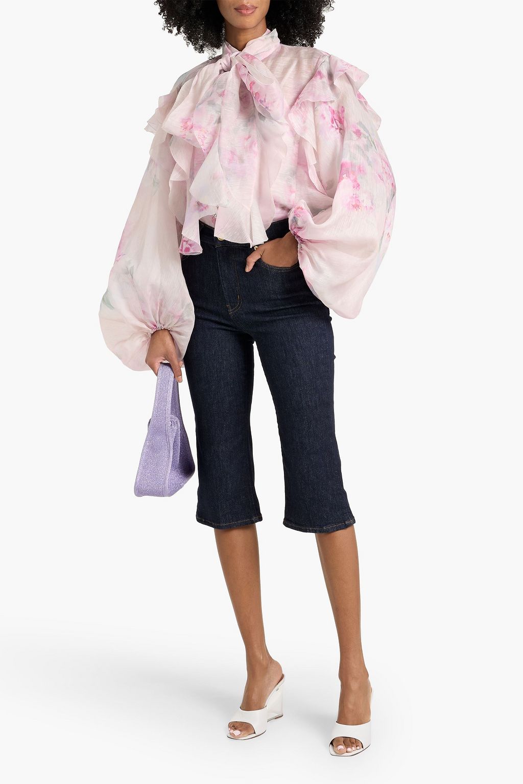 ZIMMERMANN Pussy-bow floral-print linen and silk-blend gauze top