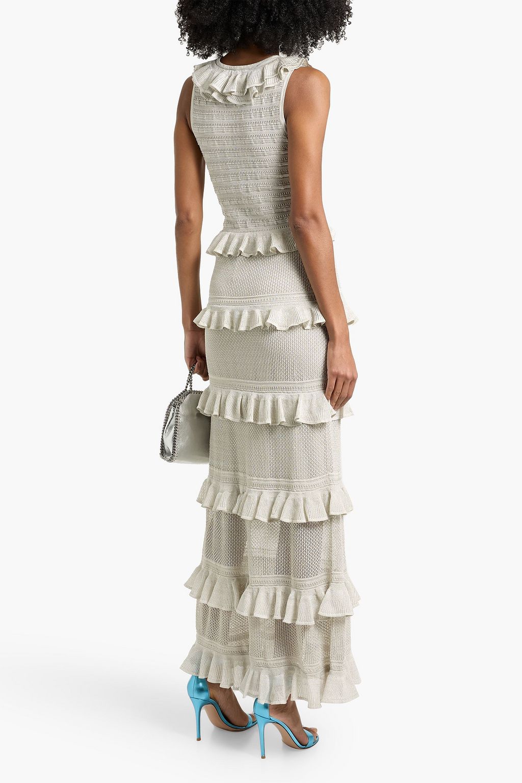ZIMMERMANN Ruffled metallic pointelle-knit maxi dress | THE OUTNET ZIMMERMANN Ruffled metallic pointelle-knit maxi dress | THE OUTNET